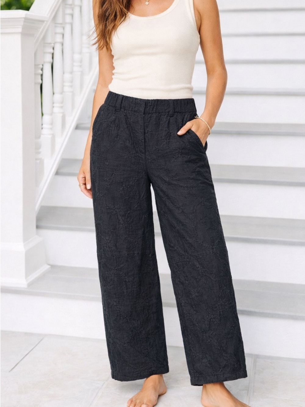 House of Harlow 1960 Embroidered Black Barrel Lantern Pants Balloon